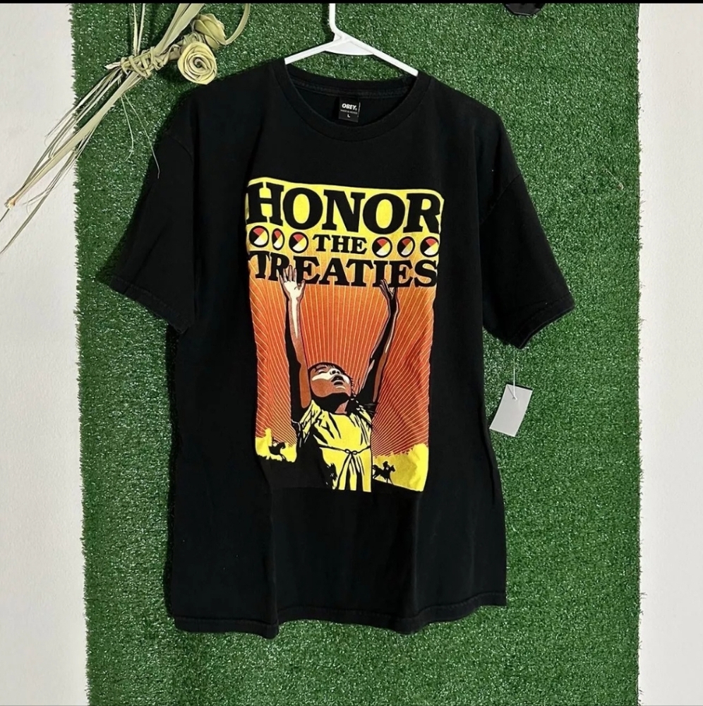 Shepard Fairey Obey Awareness Honor The Treaties Graphic Tee-shirt